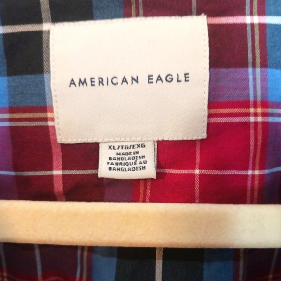 American Eagle Red Blue Plaid Check Cotton American Button Down. Size XL - Picture 2 of 6